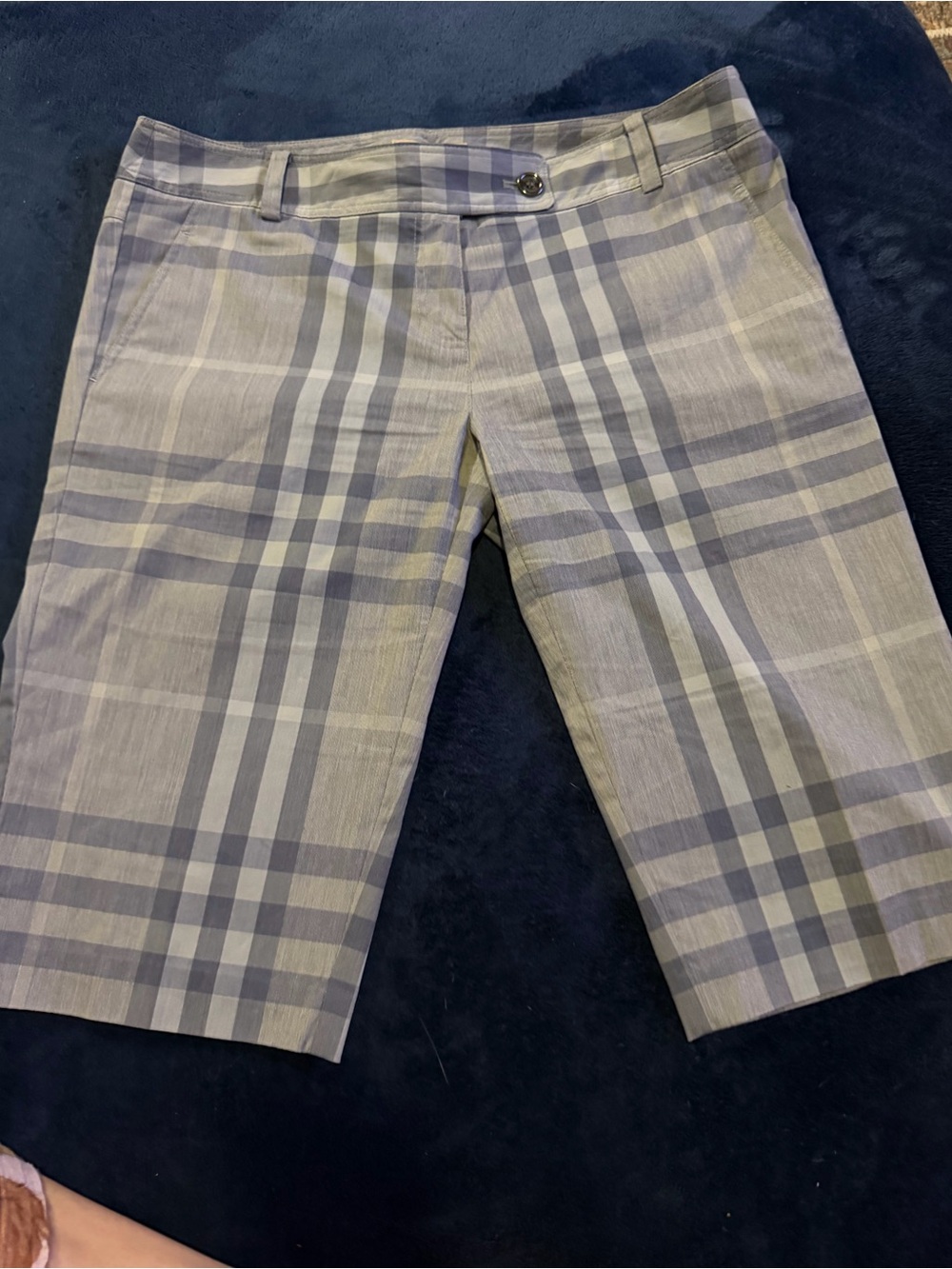 Burberry Britt Plaid Print Knee-Length Shorts in gray and white colorway - Picture 2 of 8